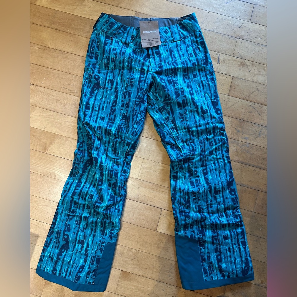 BRAND NEW WITH TAGS Patagonia Blue & Green Patterned Snow Pants